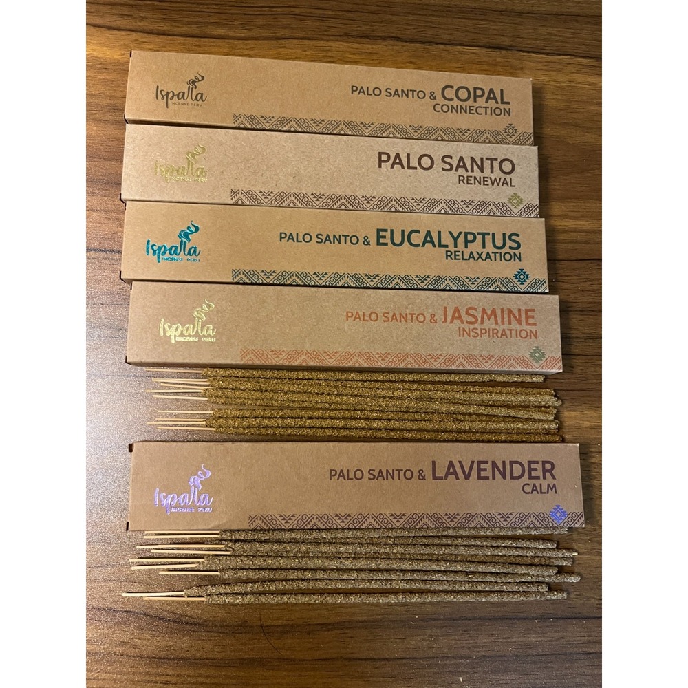 Ispalla Incense 5 packs Palo Santo 10 sticks Jasmine Eucalyptus Lavender, Copal